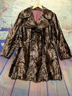 Women’s Double-Breasted Faux Fur Pea Coat - Dark Brown